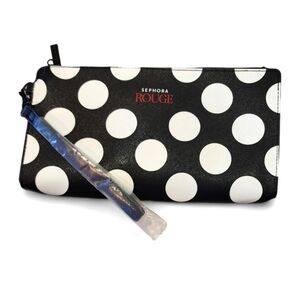 Nwt! Sephora Rouge 2018 polka dot cosmetic clutch wristlet bag makeup po…